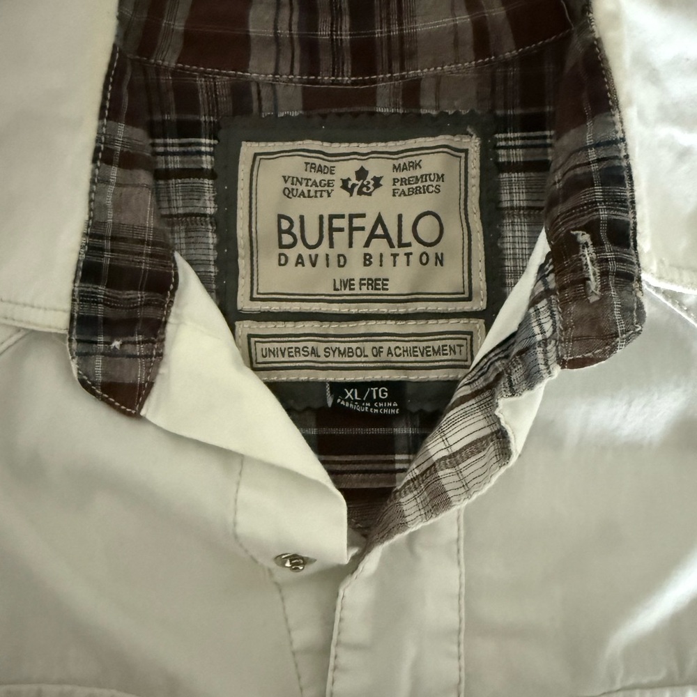 Men’s Buffalo David Bitton White Shirt with Brown Plaid Details